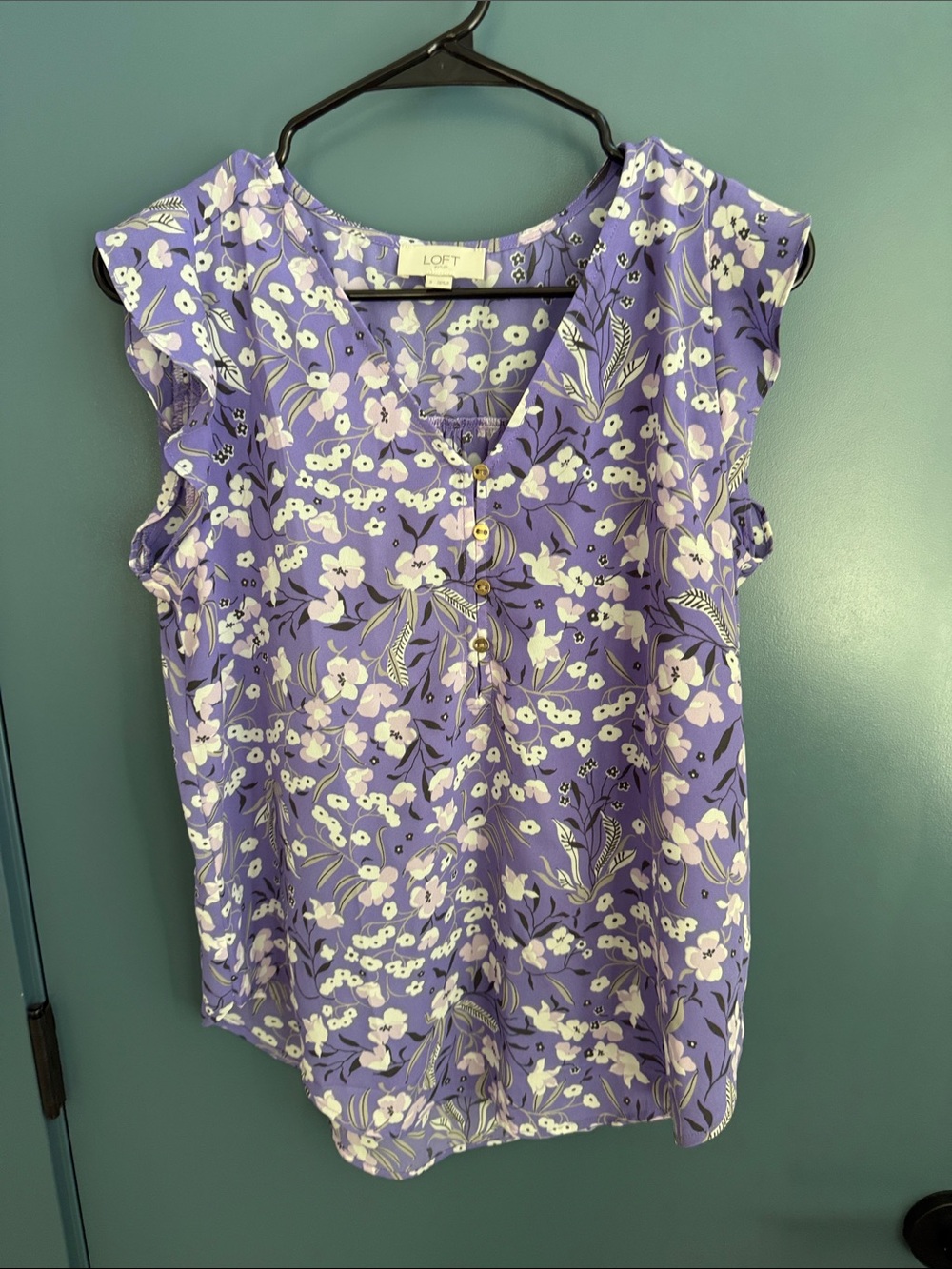 LOFT Lavender Floral Ruffle-Sleeve Camisole